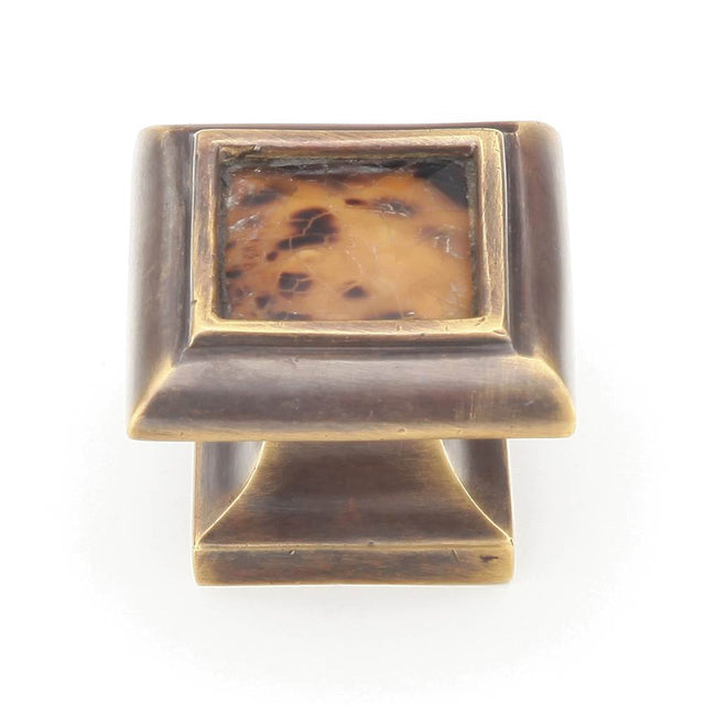 Schaub And Company - Tiger Penshell,Square Knob With Tiger Penshell Inlay And Dark Antique Bronze,1-1/4'' Dia - Tiger Penshell