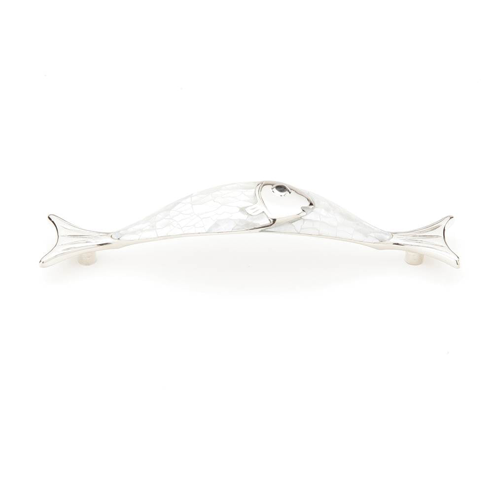 Schaub And Company - Mother Of Pearl,Pull,4-1/2'' Cc,Mother Of Pearl Inlaid On Solid Brass,Polished Nickel Fish Design - Mother of Pearl