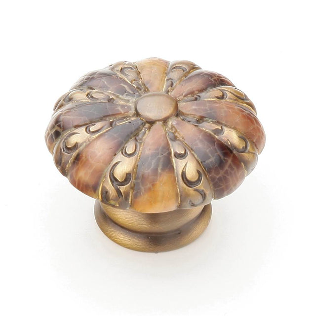 Schaub And Company - Tiger Penshell,Round Knob,1-3/8'' Dia,Penshell Inlaid On Solid Brass,Estate Dover Finish - Tiger Penshell