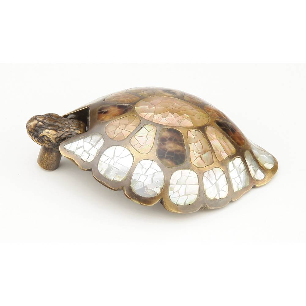 Schaub And Company - Nature,Solid Brass Turtle Pendant Pull With White Mother Of Pearl And Tiger Penshell Inlay, 2-3/8'' X 3-1/2'' Overall - Mother of Pearl