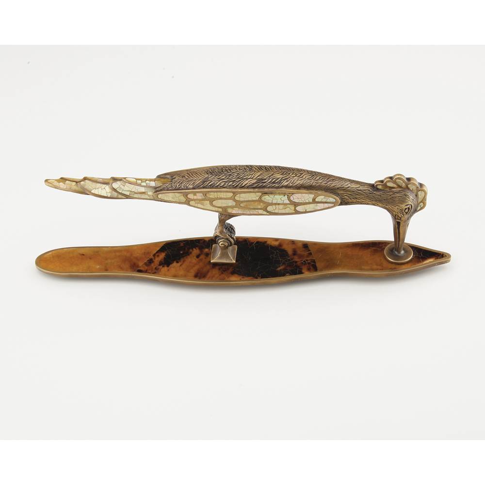 Schaub And Company - Nature,Solid Brass Woodpecker Pull,3-5/8'' Cc,With Yellow Mother Of Pearl Inlay And Tiger Penshell Backplate,Please Note We Do Not Recommend Using A Power Tool When Installing This Item - Mother of Pearl