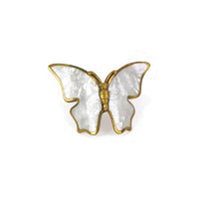 Schaub And Company - Pull, White Mother of Pearl Butterfly, 1-1/2'' cc - Paris Brass