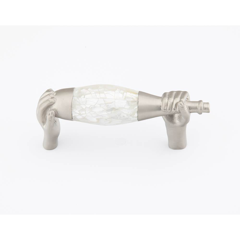 Schaub And Company - Wine, Wine Bottle Pull With Hands, 3'' Cc With Mother Of Pearl Center In Satin Nickel - Satin Nickel
