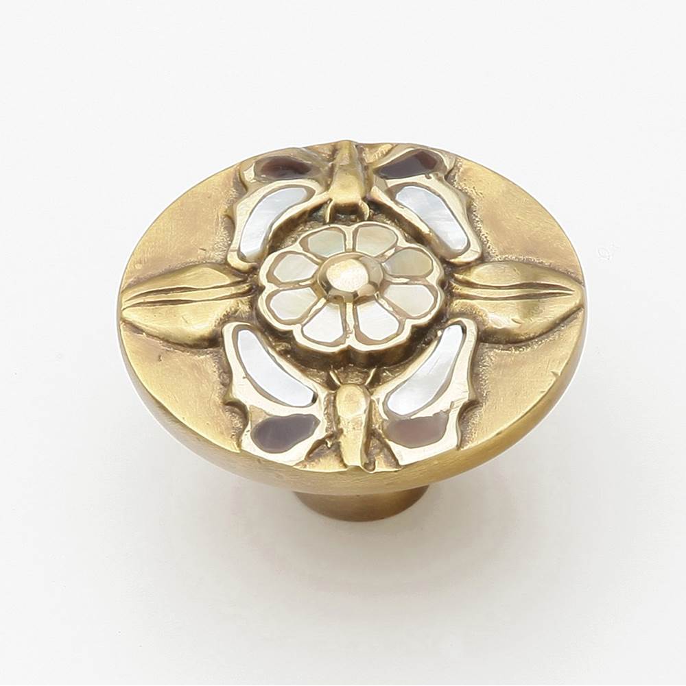 Schaub And Company - Knob, Penshell/Mother of Pearl, Antique Brass, 1-1/2'' dia - Antique Brass