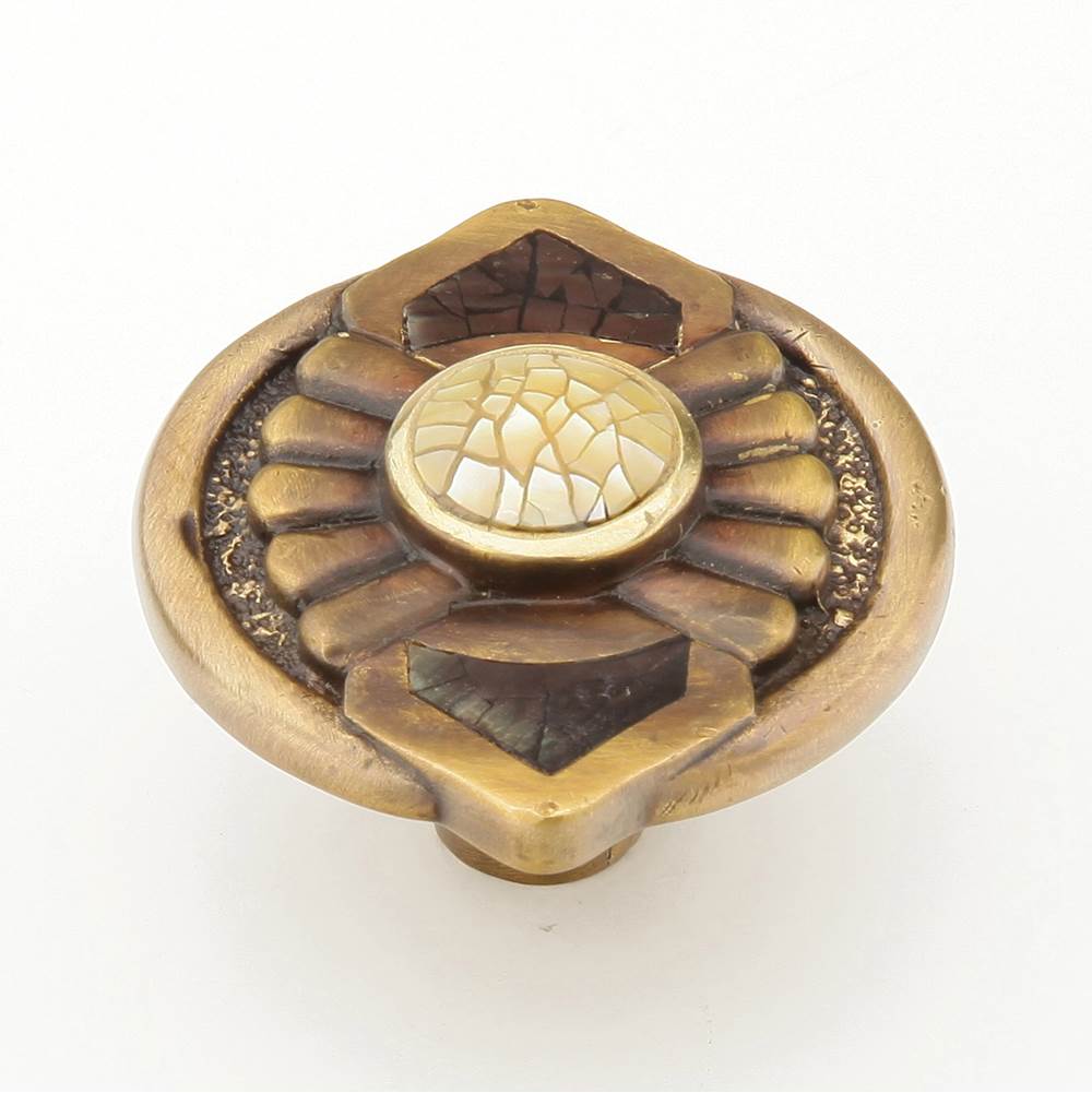 Schaub And Company - Knob, Mother of Pearl/Violet Oyster, Antique Brass, 1-11/16'' dia - Antique Brass