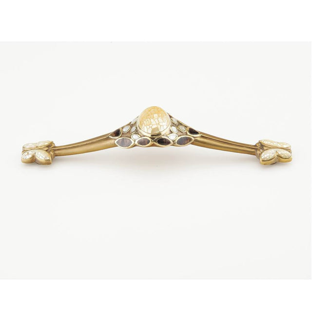 Schaub And Company - Heirloom Treasures,Solid Brass Pull,6'' Cc With Tiger Penshell And White And Yellow Mother Of Pearl Inlays On Polished Brass And Antique Brass Finishes - Polished Brass