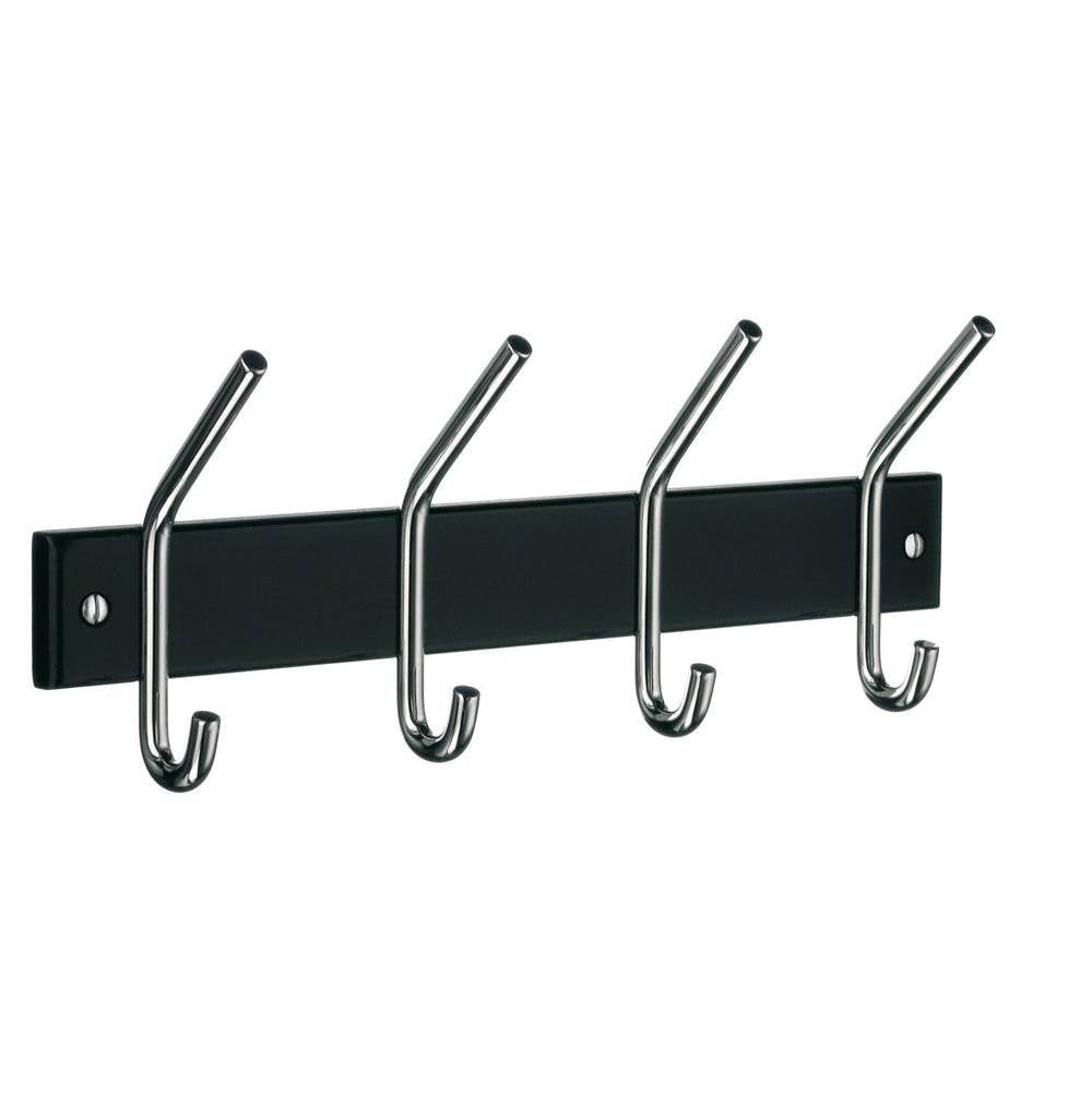 Smedbo - BESLAGSBODEN Coat and Hat Rack, Quadruple - Chrome Stainless Steel/Black wood