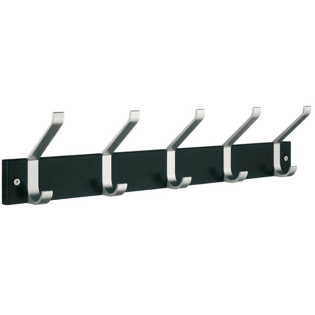 Smedbo - BESLAGSBODEN Coat and Hat Rack, Five Hooks - Black/Satin Aluminium