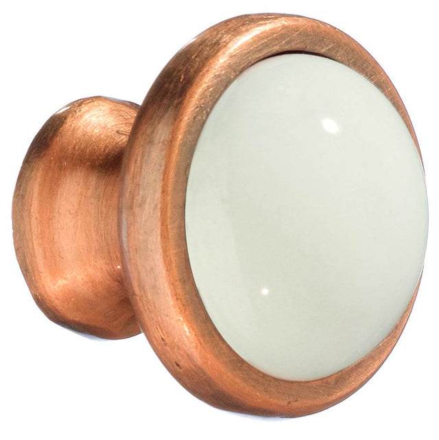 Smedbo - KNOB ANTIQUE COPPER FINISH WHITE CERAMIC 1 1/2'' - Antique Copper