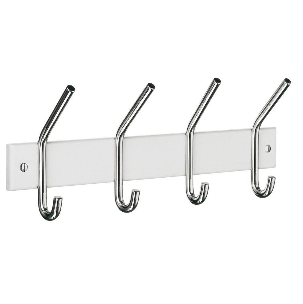 Smedbo - BESLAGSBODEN Coat and Hat Rack, Quadruple - Chrome Stainless Steel/White wood