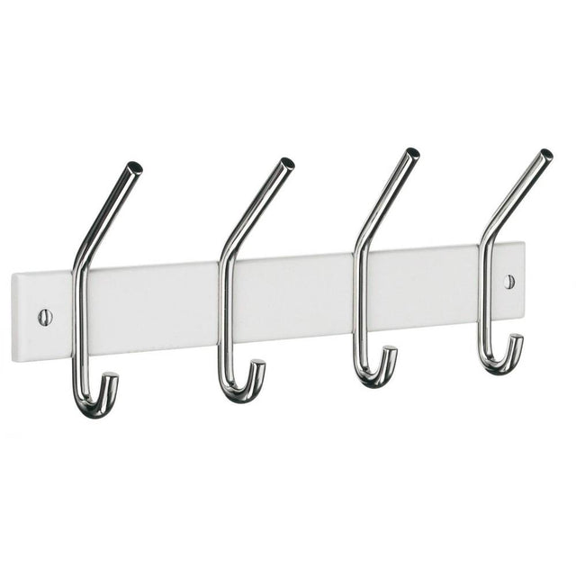 Smedbo - BESLAGSBODEN Coat and Hat Rack, Quadruple - Chrome Stainless Steel/White wood