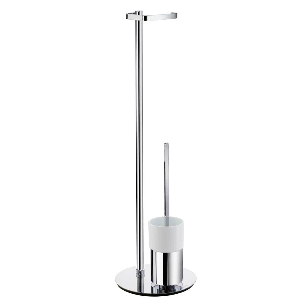 Smedbo - OUTLINE Toilet Roll Holder Free Standing/ Toilet Brush incl. Container - Polished Chrome Porcelain