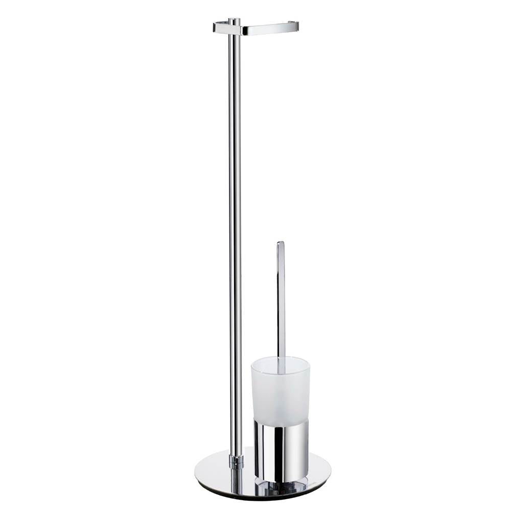 Smedbo - OUTLINE Toilet Roll Holder Free Standing/Toilet Brush incl. Container - Polished Chrome Frosted Glass