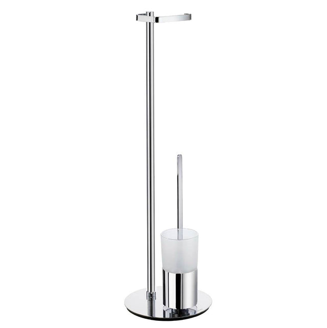 Smedbo - OUTLINE Toilet Roll Holder Free Standing/Toilet Brush incl. Container - Polished Chrome Frosted Glass