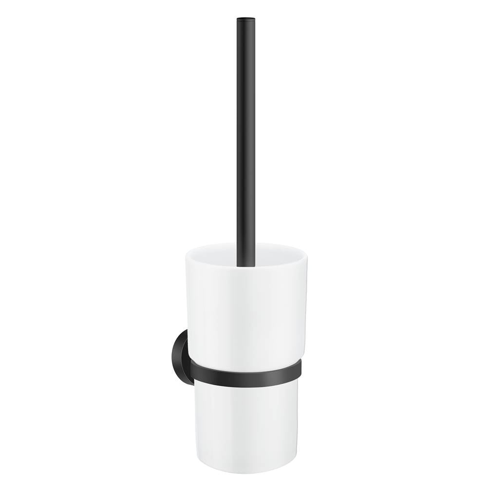 Smedbo - Home Toilet Brush With Porcelain Container Chrome - Matte Black