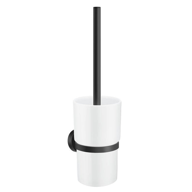 Smedbo - Home Toilet Brush With Porcelain Container Chrome - Matte Black