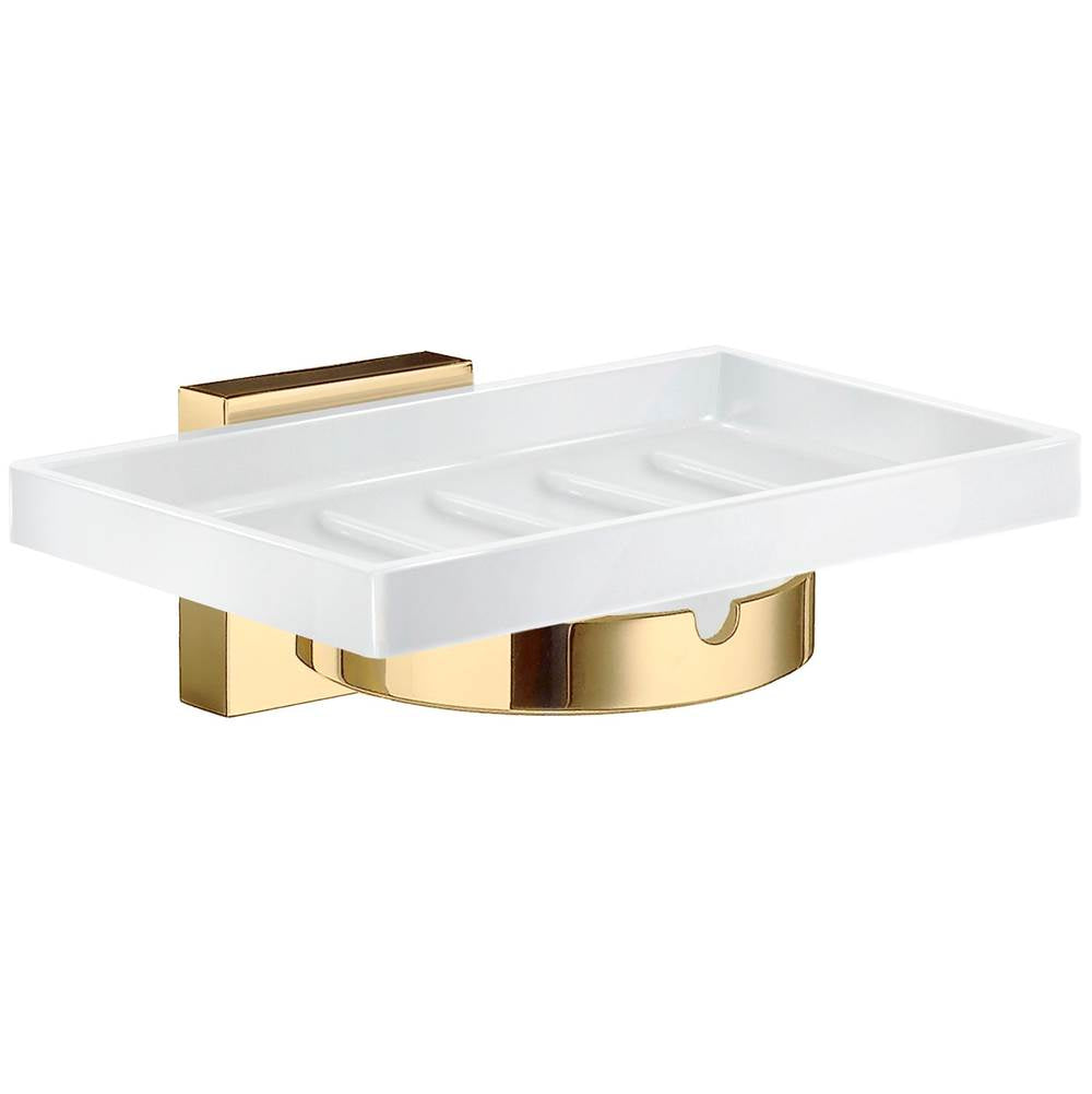 Smedbo - HOUSE SOAP DISH & HOLDER MATTE POLISHED BRASS/WHITE CERAMIC - Matte Polished Brass