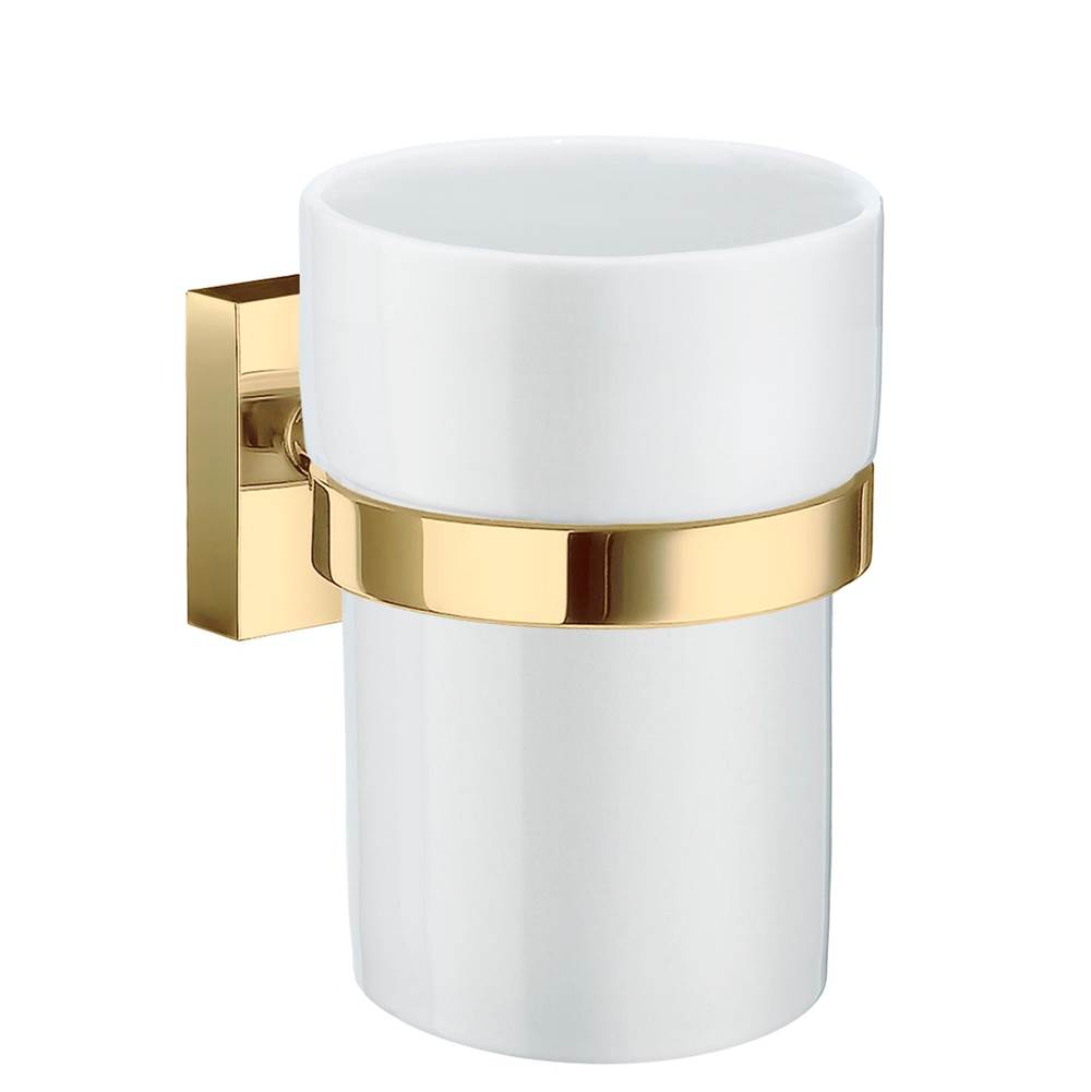 Smedbo - HOUSE TUMBLER & HOLDER MATTE POLISHED BRASS/WHITE CERAMIC - Matte Polished Brass