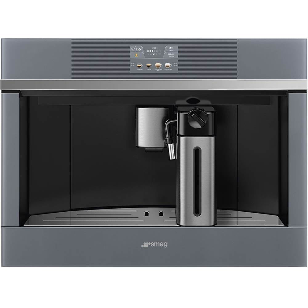 Smeg USA - Linea 60 cm (24'') Coffee System. Water Reservoir. Mystic Gray Glass - Gloss Silver
