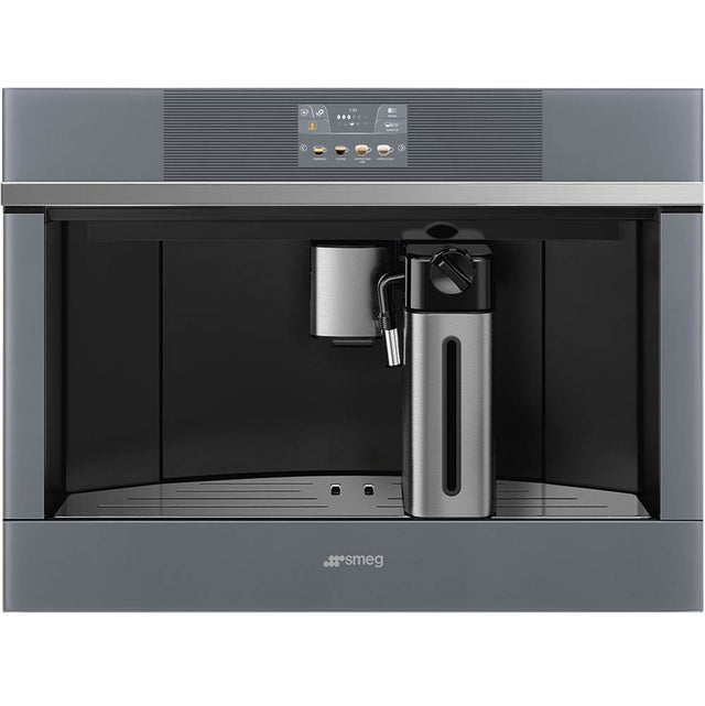 Smeg USA - Linea 60 cm (24'') Coffee System. Water Reservoir. Mystic Gray Glass - Gloss Silver