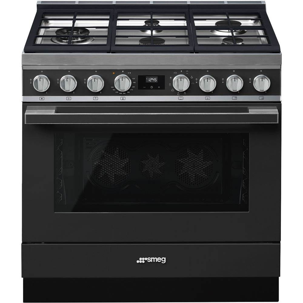 Smeg USA - Portofino Series 36'' Range. Duel Fuel. Anthracite - Anthracite