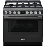 Smeg USA - Portofino Series 36'' Range. Duel Fuel. Anthracite - Anthracite