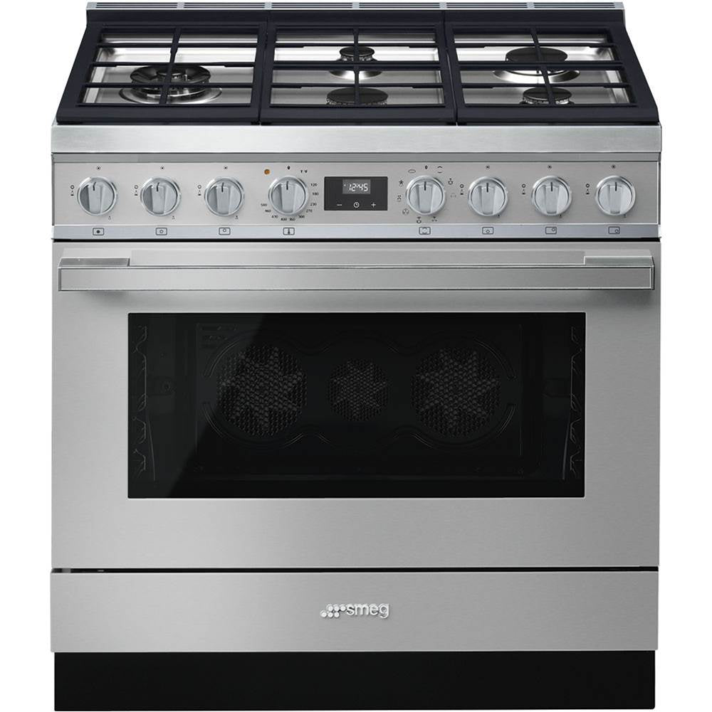 Smeg USA - Portofino Series 36'' Range. Duel Fuel. Stainless Steel - Satin Stainless Steel