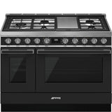 Smeg USA - Portofino Series 48'' Range. Duel Fuel with Aux Oven. Anthracite - Anthracite