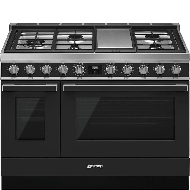 Smeg USA - Portofino Series 48'' Range. Duel Fuel with Aux Oven. Anthracite - Anthracite