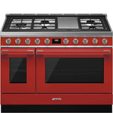 Smeg USA - Portofino Series 48'' Range. Duel Fuel with Aux Oven. Red - Red