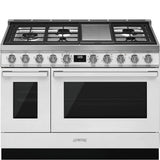 Smeg USA - Portofino Series 48'' Range. Duel Fuel with Aux Oven. White - White