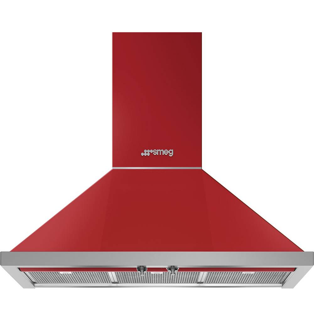 Smeg USA - Portofino Series 36'' Wall Vent Hood. 600 cfm. Vent or Recirc. Red - Red