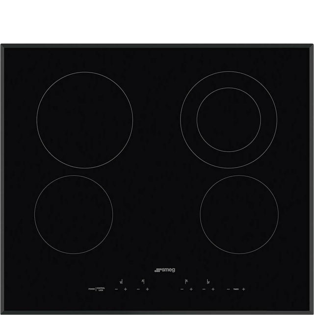 Smeg USA - 60 cm (24'') Ceramic Electric Cooktop. 4 Zones. Beveled Edges. Black - Glass Black