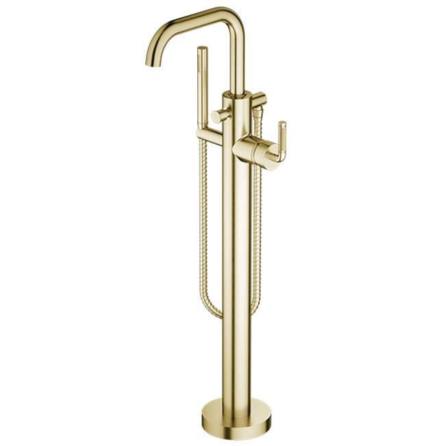 Santec - TRIM - Floor Mount Tub Filler with Hand Shower - Satin Brass
