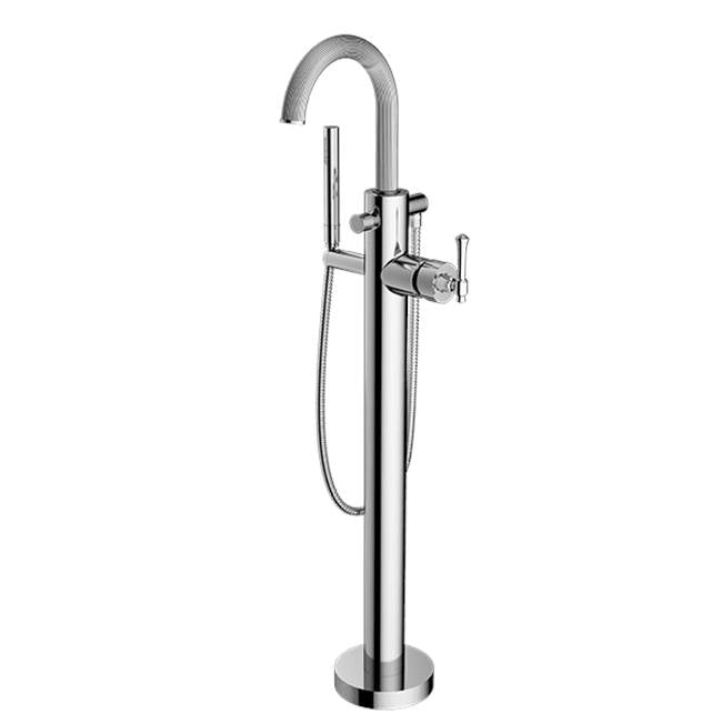 Santec - TRIM - Floor Mount Tub Filler with Hand Shower - Satin Metallic Rose PVD