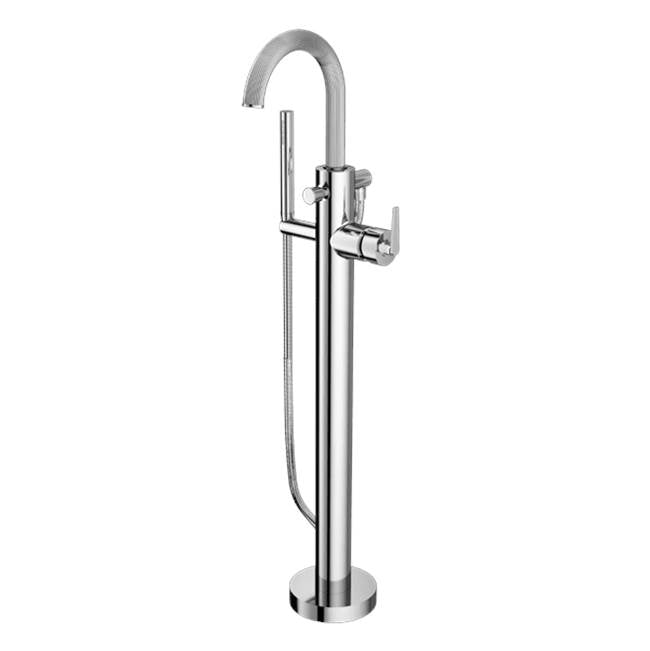 Santec - TRIM - Floor Mount Tub Filler with Hand Shower - Satin Metallic Rose PVD