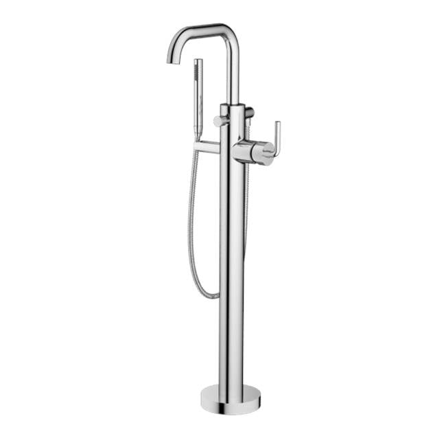 Santec - TRIM - Floor Mount Tub Filler with Hand Shower - Satin Nickel