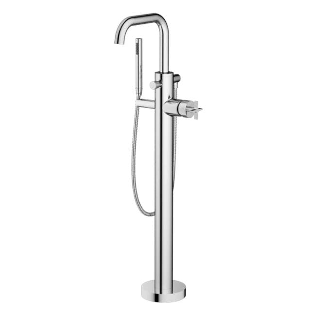 Santec - TRIM - Floor Mount Tub Filler with Hand Shower - Satin Brass