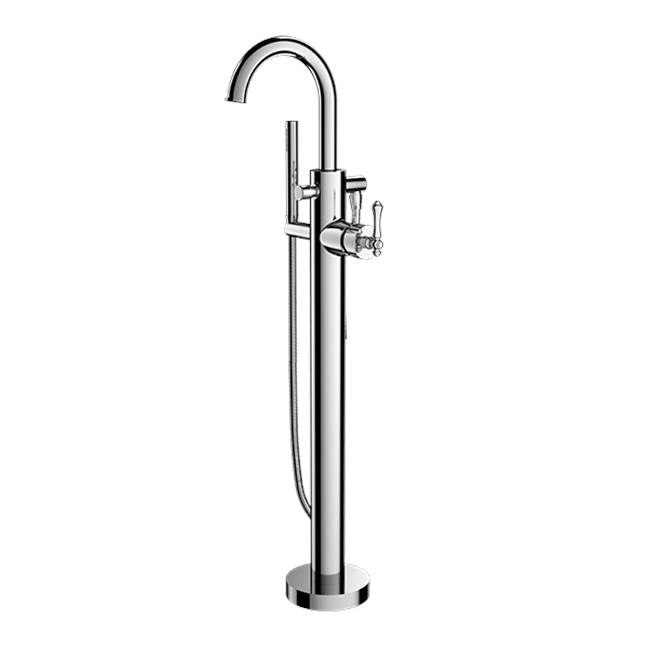 Santec - TRIM - Floor Mount Tub Filler with Hand Shower - Polished Chrome