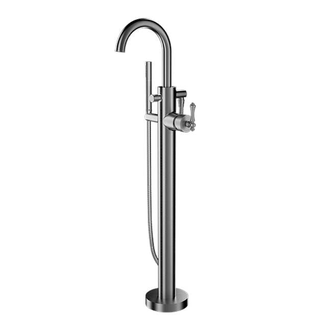 Santec - TRIM - Floor Mount Tub Filler with Hand Shower - Satin Nickel