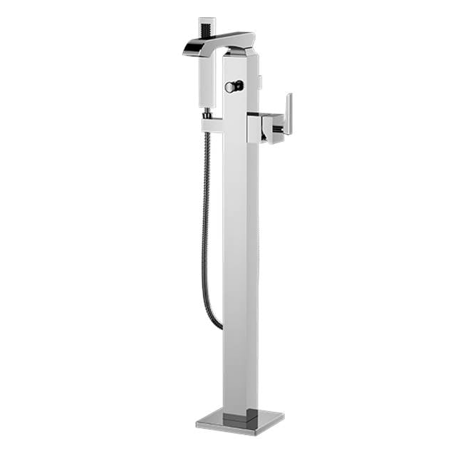 Santec - TRIM - Floor Mount Tub Filler with Hand Shower - Satin Nickel
