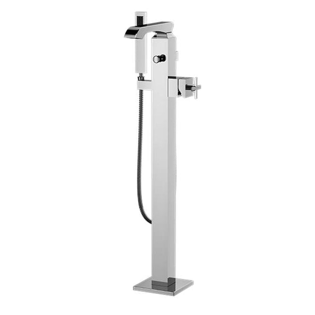 Santec - TRIM - Floor Mount Tub Filler with Hand Shower - Satin Nickel