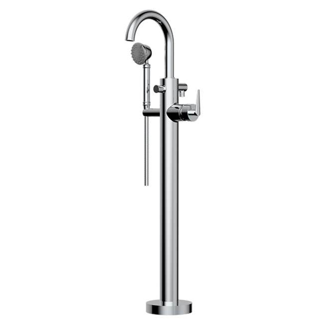 Santec - TRIM - Floor Mount Tub Filler with Hand Shower - Satin Nickel