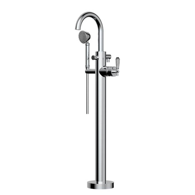 Santec - TRIM - Floor Mount Tub Filler with Hand Shower - Satin Nickel