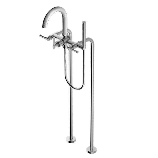 Santec - Floor Mount Tub Filler with Hand Shower - Satin Nickel
