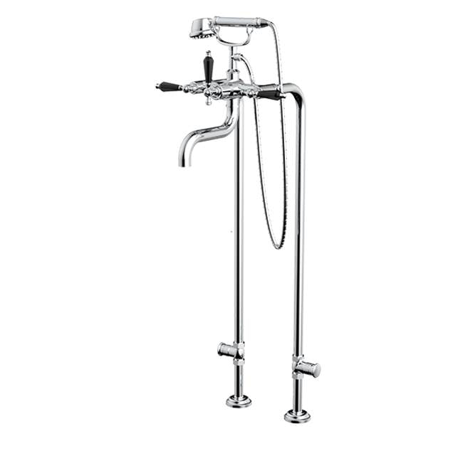 Santec - Floor Mount Tub Filler with Hand Shower and Shut-off Valves (pair) - Polished Metallic Rose PVD