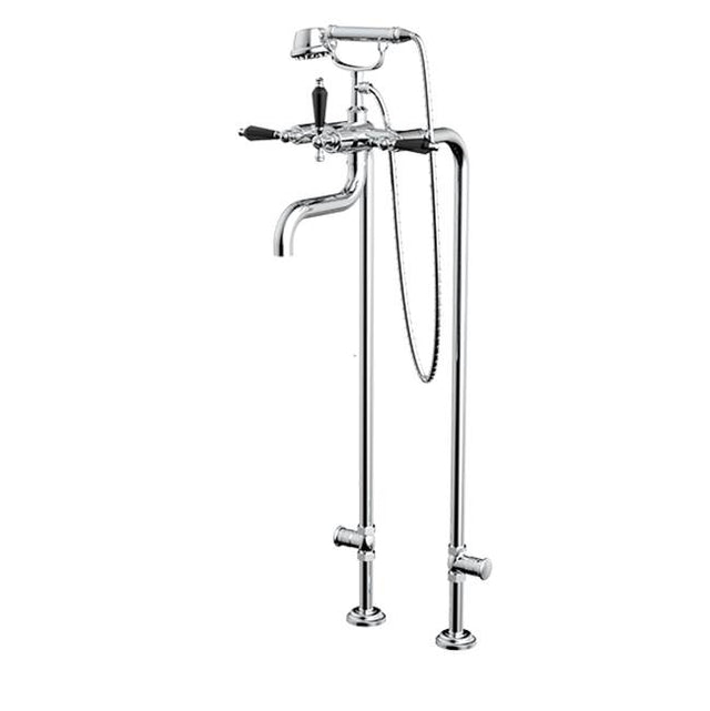 Santec - Floor Mount Tub Filler with Hand Shower and Shut-off Valves (pair) - Polished Metallic Rose PVD