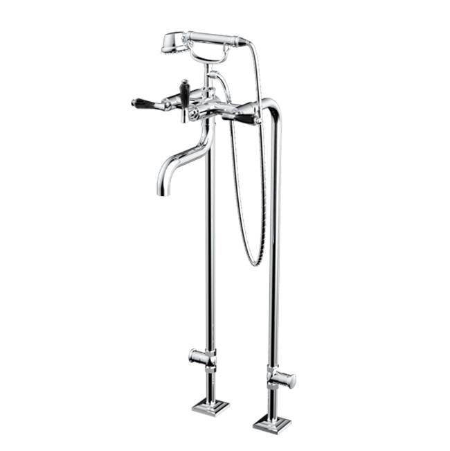Santec - Floor Mount Tub Filler with Hand Shower and Shut-off Valves (pair) - Satin Metallic Rose PVD