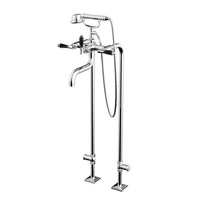 Santec - Floor Mount Tub Filler with Hand Shower and Shut-off Valves (pair) - Satin Metallic Rose PVD