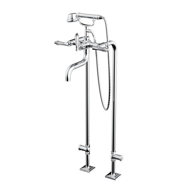 Santec - Floor Mount Tub Filler with Hand Shower and Shut-off Valves (pair) - Satin Metallic Rose PVD